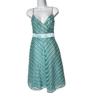 VTG Y2K Betsey Johnson Babydoll Mesh Diagonal Stripe Overlay Blue Green Dress 2